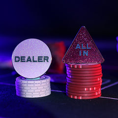 (現品)テキサスホールデム キラキラ金粉加工 金属製 庄マーク DEALER ALLIN