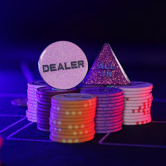 (現品)テキサスホールデム キラキラ金粉加工 金属製 庄マーク DEALER ALLIN