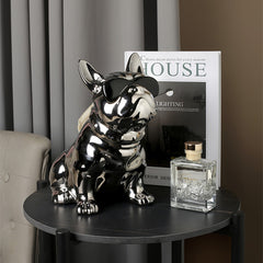 (現品)シルバー ブルドッグ ティッシュケース 置物