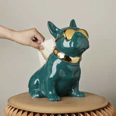 (現品)シルバー ブルドッグ ティッシュケース 置物