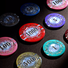 (現品)アクリルチップ25枚セット 円形 高級アクリル製 クリスタル調 テキサスホールデムチップ